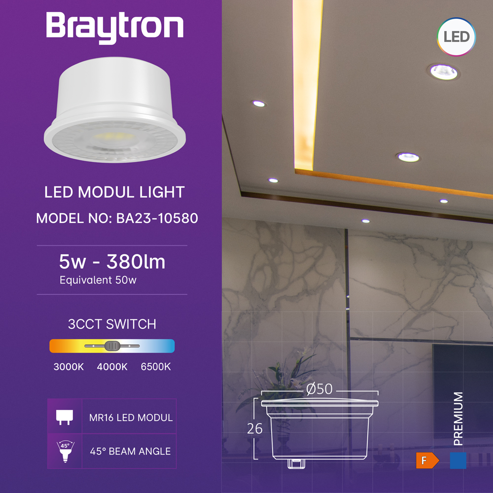 Braytron LED Modul MR16 5 w 3CCT wählbar 3000K-6500K 450 lm ersetzt 50 w – Ansicht 3