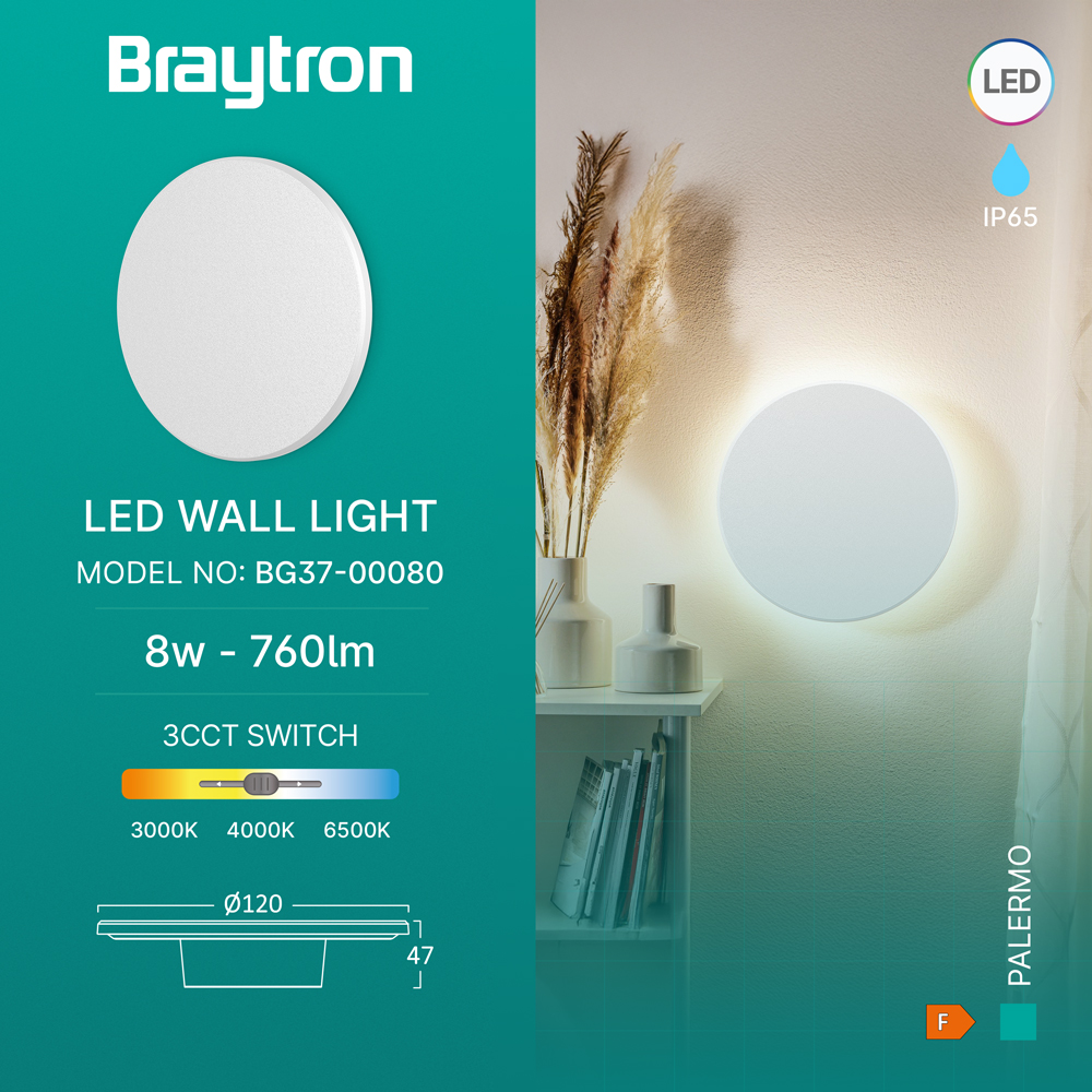 LED Außenwandleuchte 8W 3CCT – Rund Weiß – 760 lm – IP65 Ø120 mm – Ansicht 8