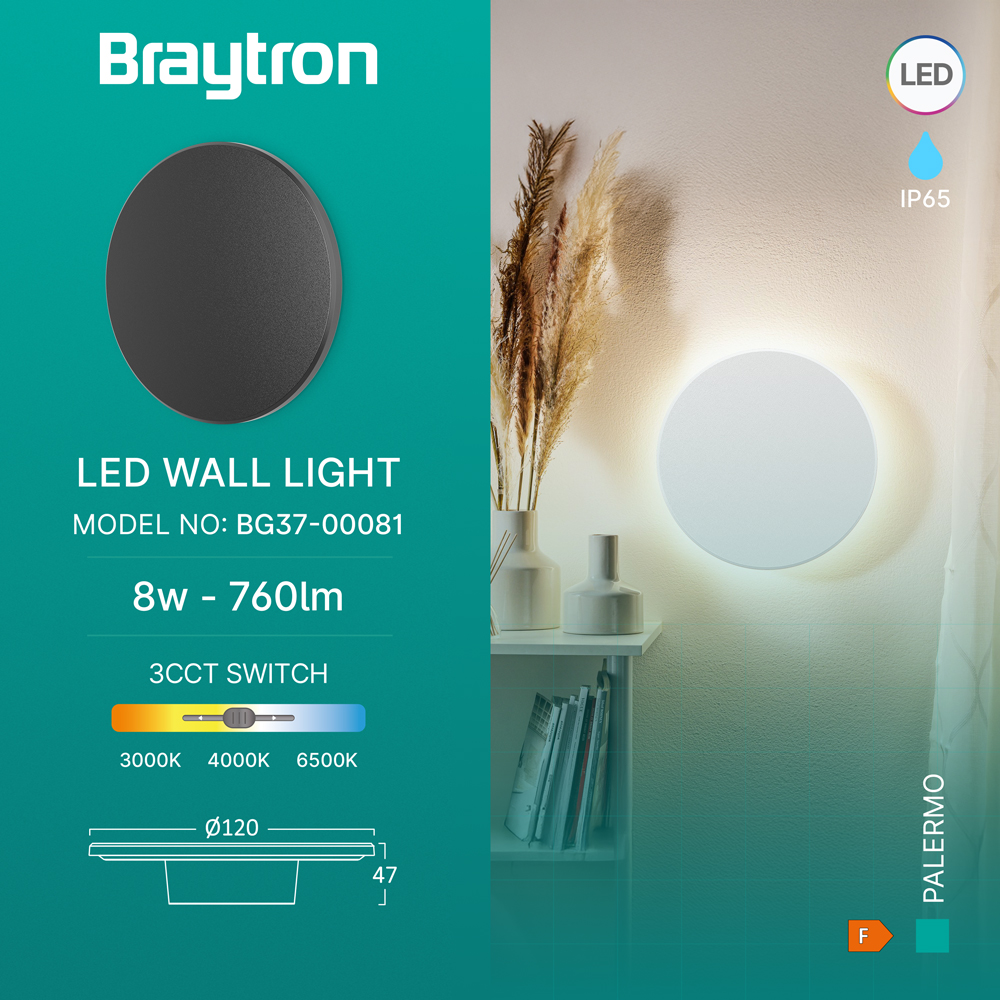 LED Außenwandleuchte 8W 3CCT – Rund Schwarz – 760 lm – IP65 Ø120 mm – Ansicht 12