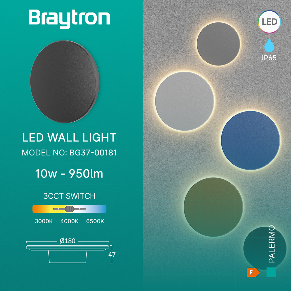 LED Außenwandleuchte 10W 3CCT – Rund Schwarz – 950 lm – IP65 Ø180 mm – Ansicht 12