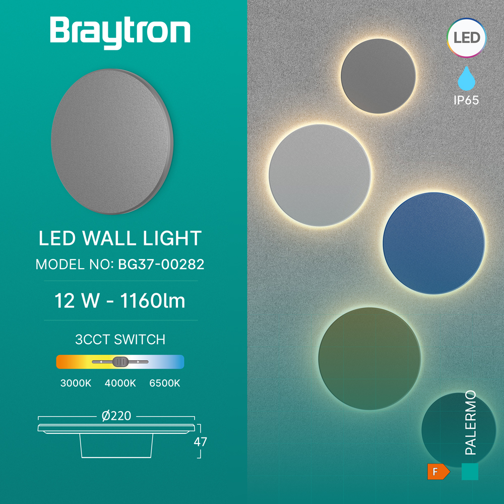 LED Designer Wandleuchte Rund Grau IP65 – 12W Außenwandleuchte 3CCT – Ansicht 10