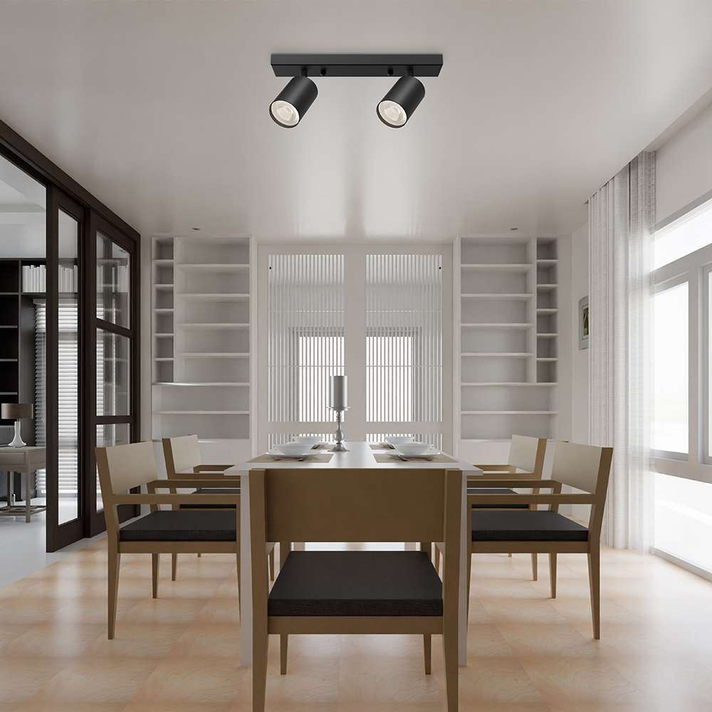 Aufbaustrahler 2-flammig GU10 Schwarz Aluminium – 300 mm – ohne Leuchtmittel IP20 – Ansicht 9