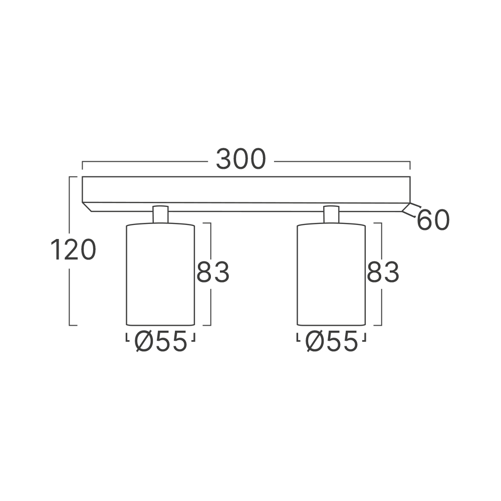 Aufbaustrahler 2-flammig GU10 Schwarz Aluminium – 300 mm – ohne Leuchtmittel IP20 – Ansicht 13