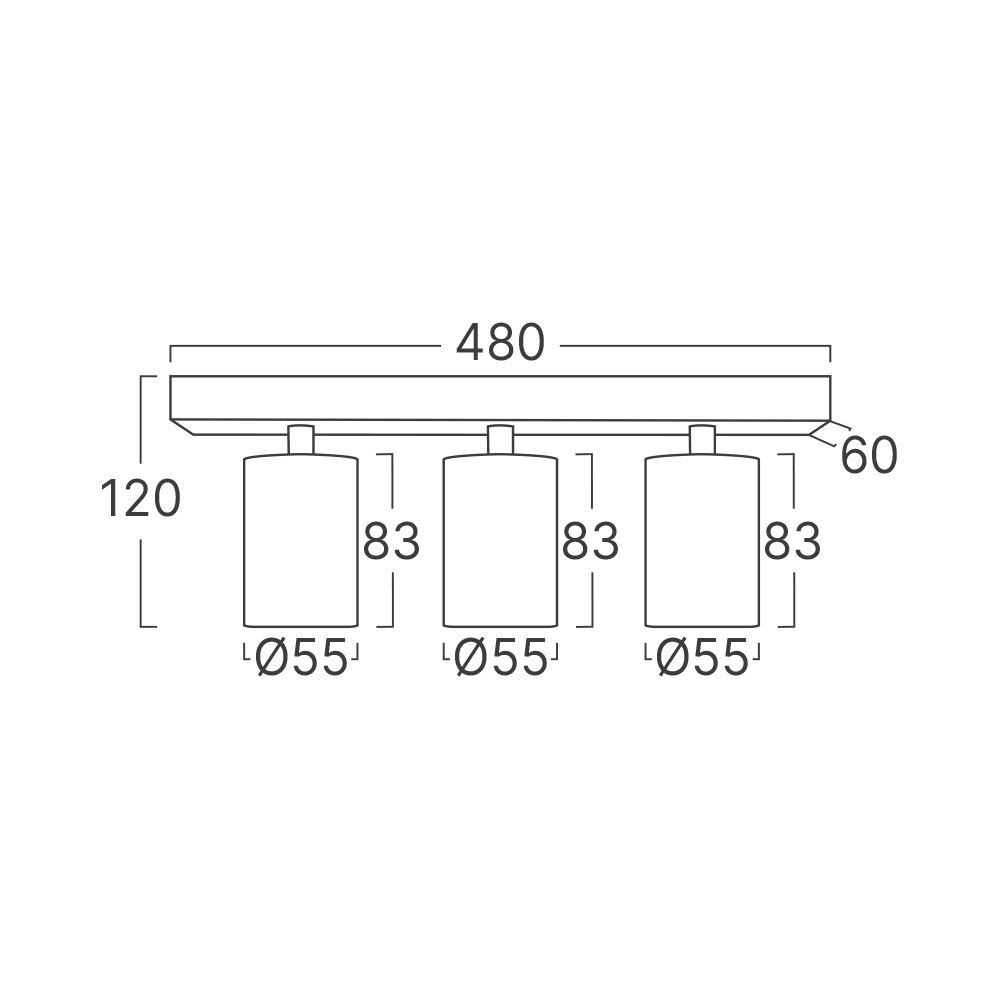 Aufbaustrahler 3-flammig GU10 Schwarz Aluminium – 480 mm – ohne Leuchtmittel IP20 – Ansicht 15