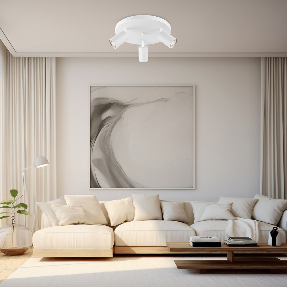 Aufbaustrahler 3-flammig Rund GU10 Weiß Aluminium – Ø300 mm – ohne Leuchtmittel – Ansicht 5