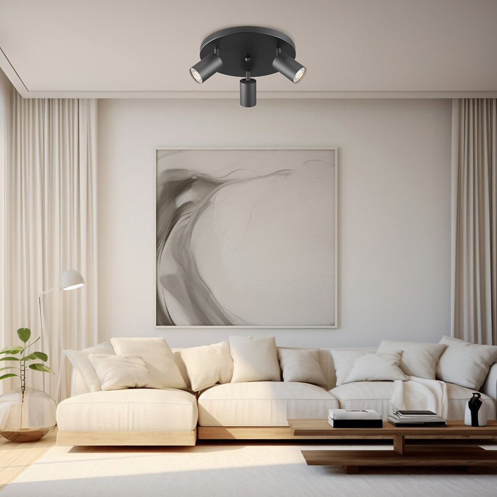 Aufbaustrahler 3-flammig Rund GU10 Schwarz Aluminium – Ø300 mm – ohne Leuchtmittel – Ansicht 5