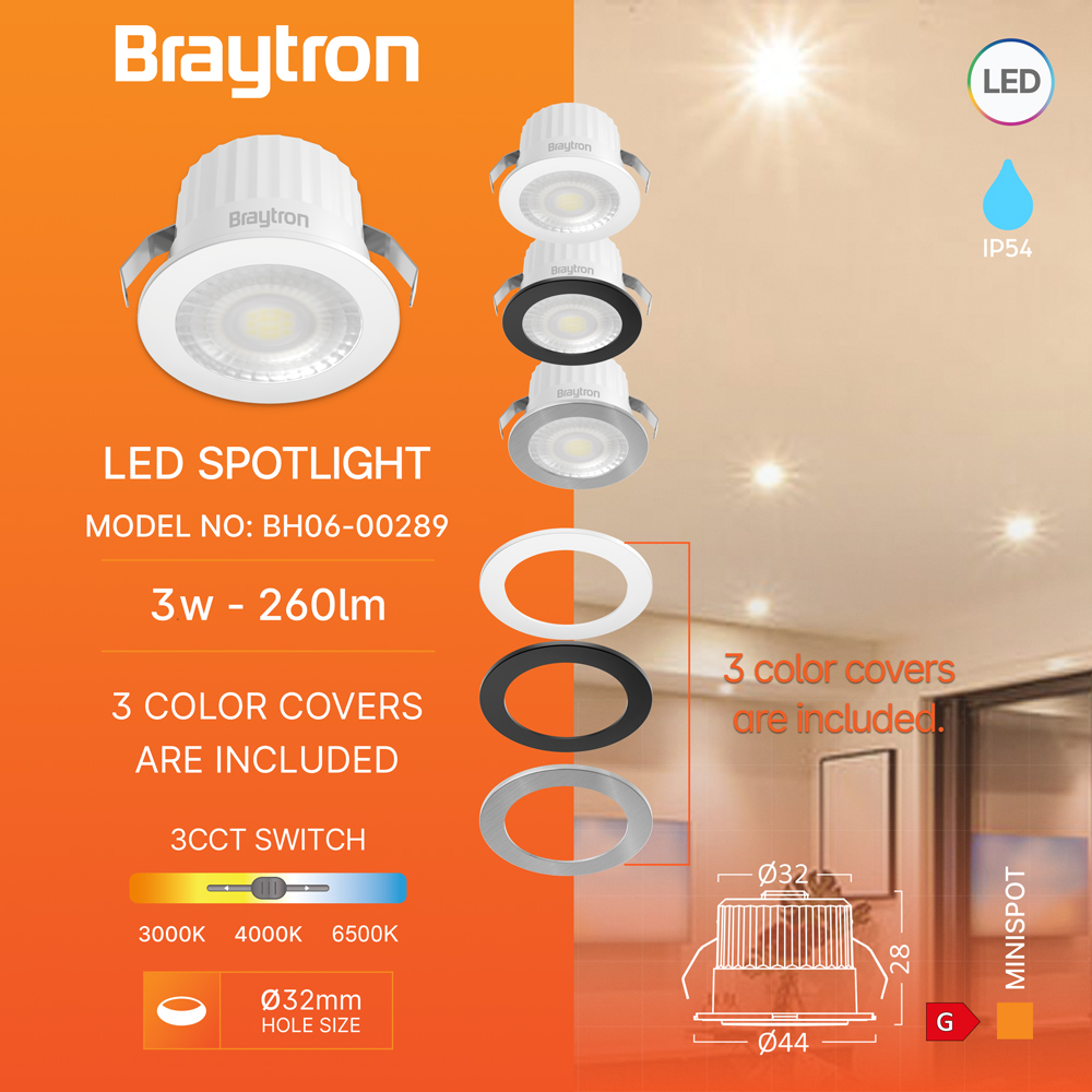 Braytron LED Minispot 3W Minileuchte, Klein, Einbauspot Einbaustrahler, Badezimmer, Wohnzimmer, inkl – Ansicht 3